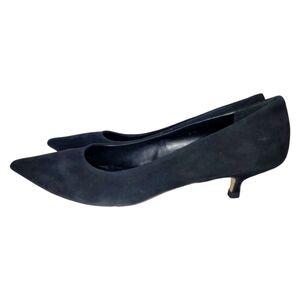 VANELI Women's Black Suede Leather Pointed Toe Kitten Heel Shoes, Size 9.5N